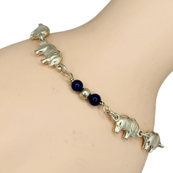 925 Sterling Silver Elephant Motif Chain Bracelet 7.25" Manchester Whimsical - Picture 6 of 11